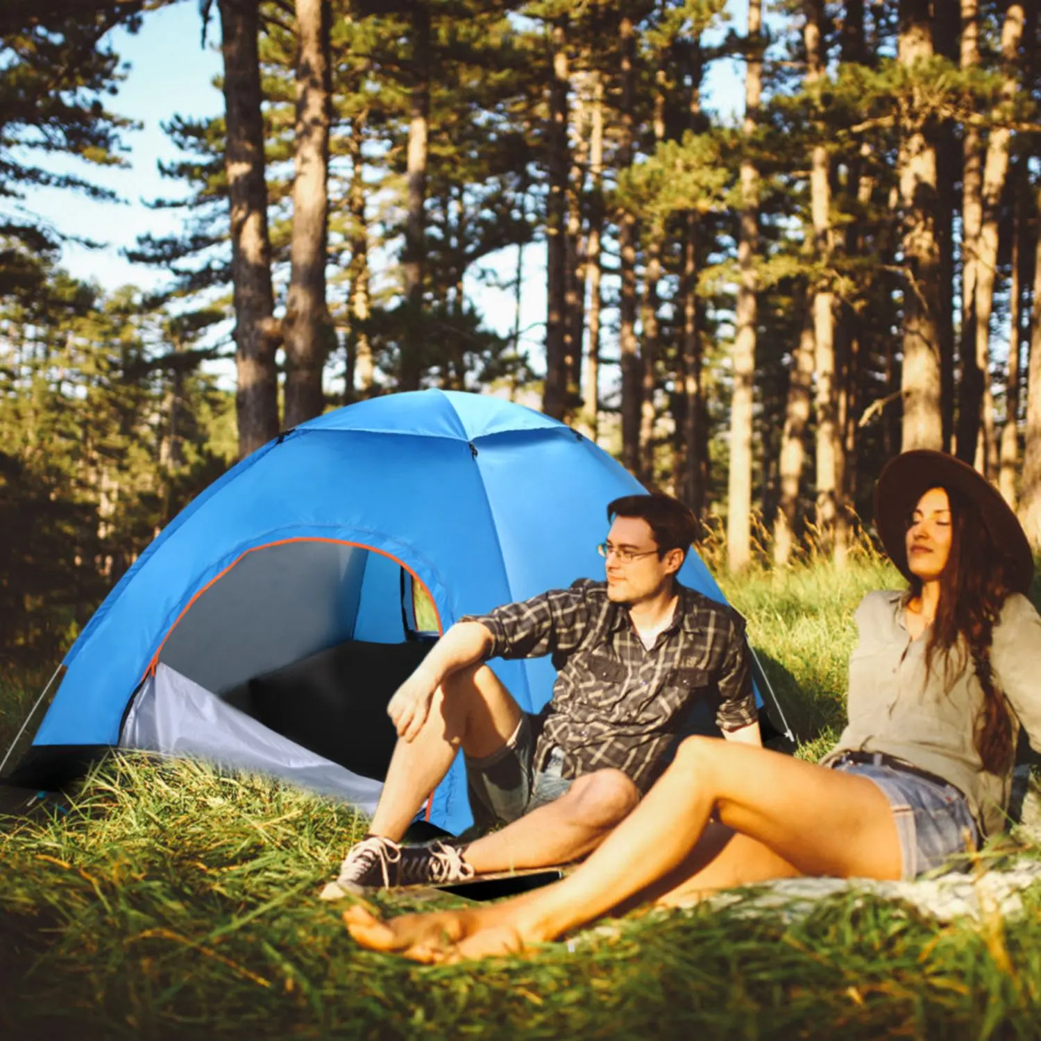 3-4 Person Instant Pop Up Camping Tent - Waterproof, Anti-Mosquito Outdoor Tent with 1-Second Automatic Setup, Large Space, Privacy Shade, Lightweight Portable Design & Carry Bag for Family Hiking Trips