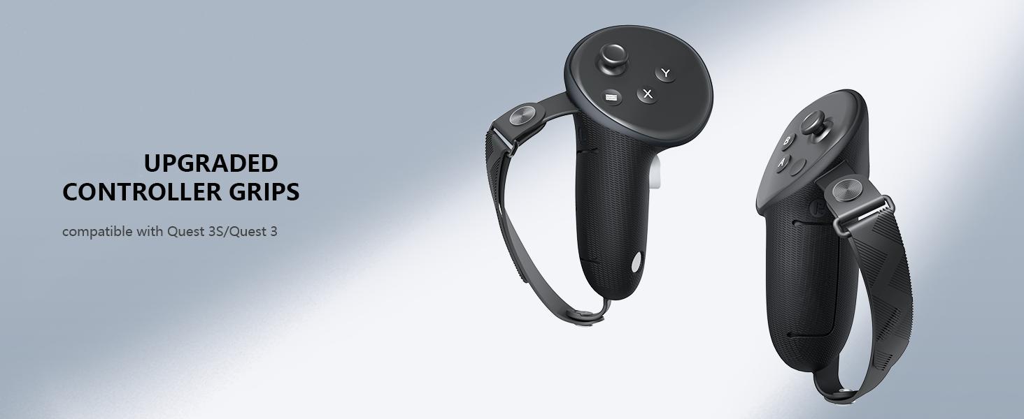 Upgraded Controller Grips Cover Compatible with Meta/Oculus Quest 3S/Quest 3 Accessories, with Battery Opening Cover and Knuckle Straps Protector