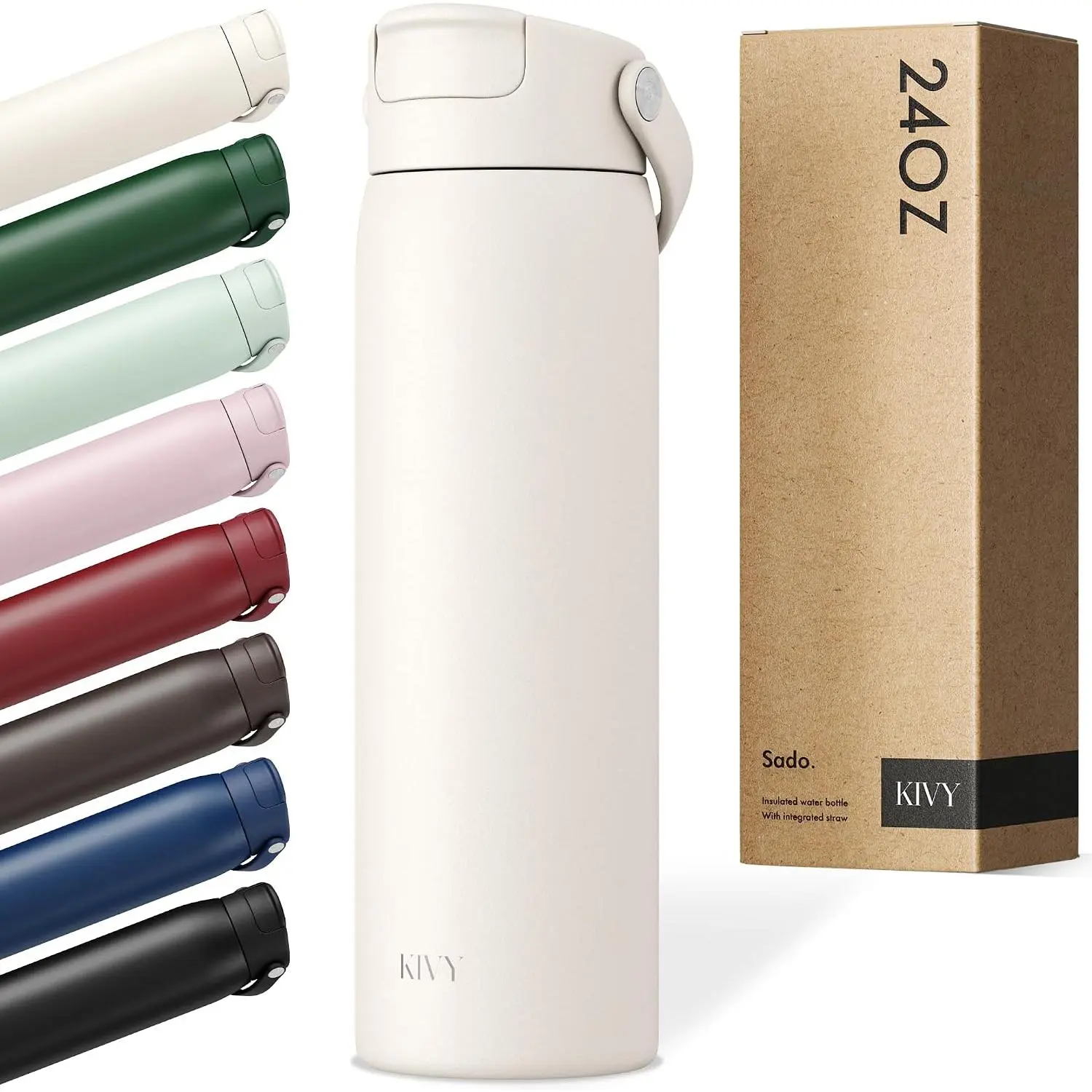 KIVY Stainless Steel Water Bottle With Straw 24oz - 24h Cold |   12h Hot - Leakproof & Dishwasher Safe - Insulated Water Bottle 24oz Sport - Thermo Flask Drinking Bottle - Stainless Steel Bottle