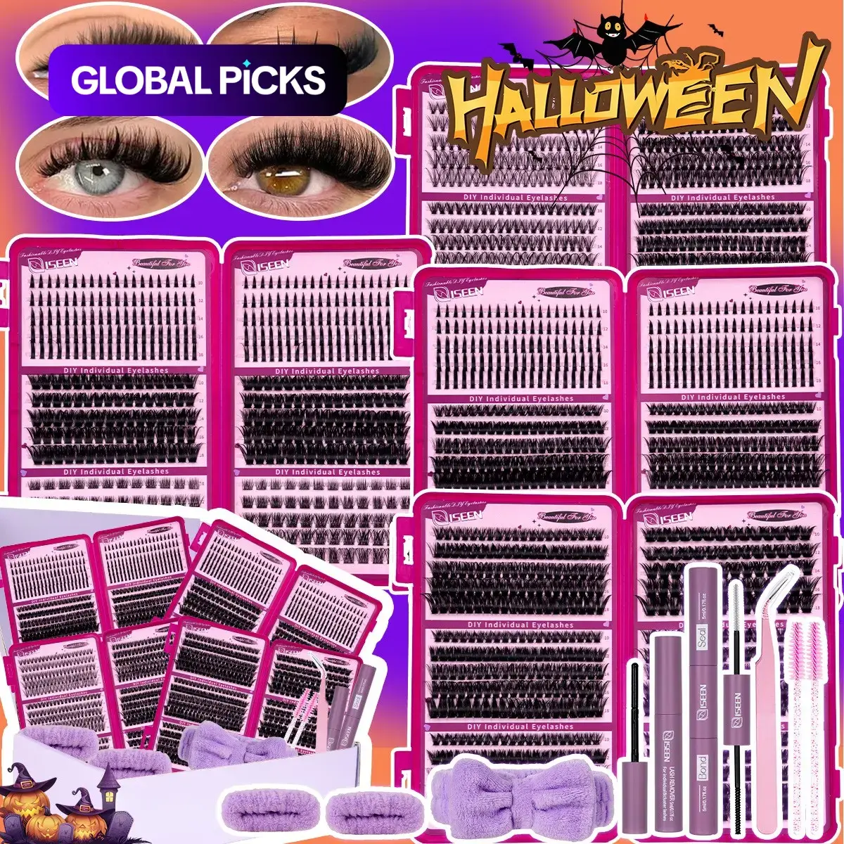 2130pcs Halloween Party Fluffy Lash Clusters Kit,10‑18mm D Curl Manga Spiky Cosplay Individual Eyelashes Book Set 30D‑120D Volume Lashes with Bond & Seal Tweezers Kit for Halloween Makeup Costume DIY Home Use for Women Beginners #GLOBAL PICKS