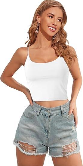 2-Pack Women's Crop Tank Tops, Basic Solid Color Double-Layer Thin-Strap Sleeveless Camisoles