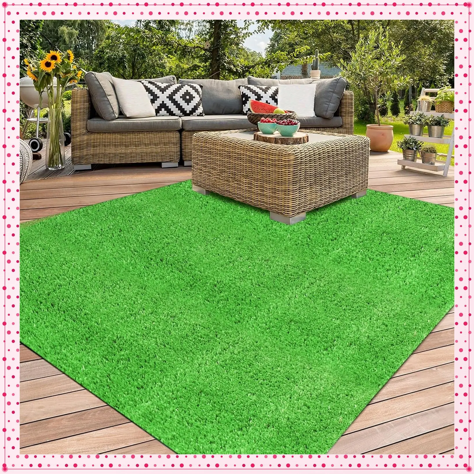 4FT x 4FT Green Artificial Grass Rug - Waterproof Fake Turf Carpet for Balcony, Patio, Deck, Porch, Playground & Yards, Easy Clean Pet Dog Grass PadGift