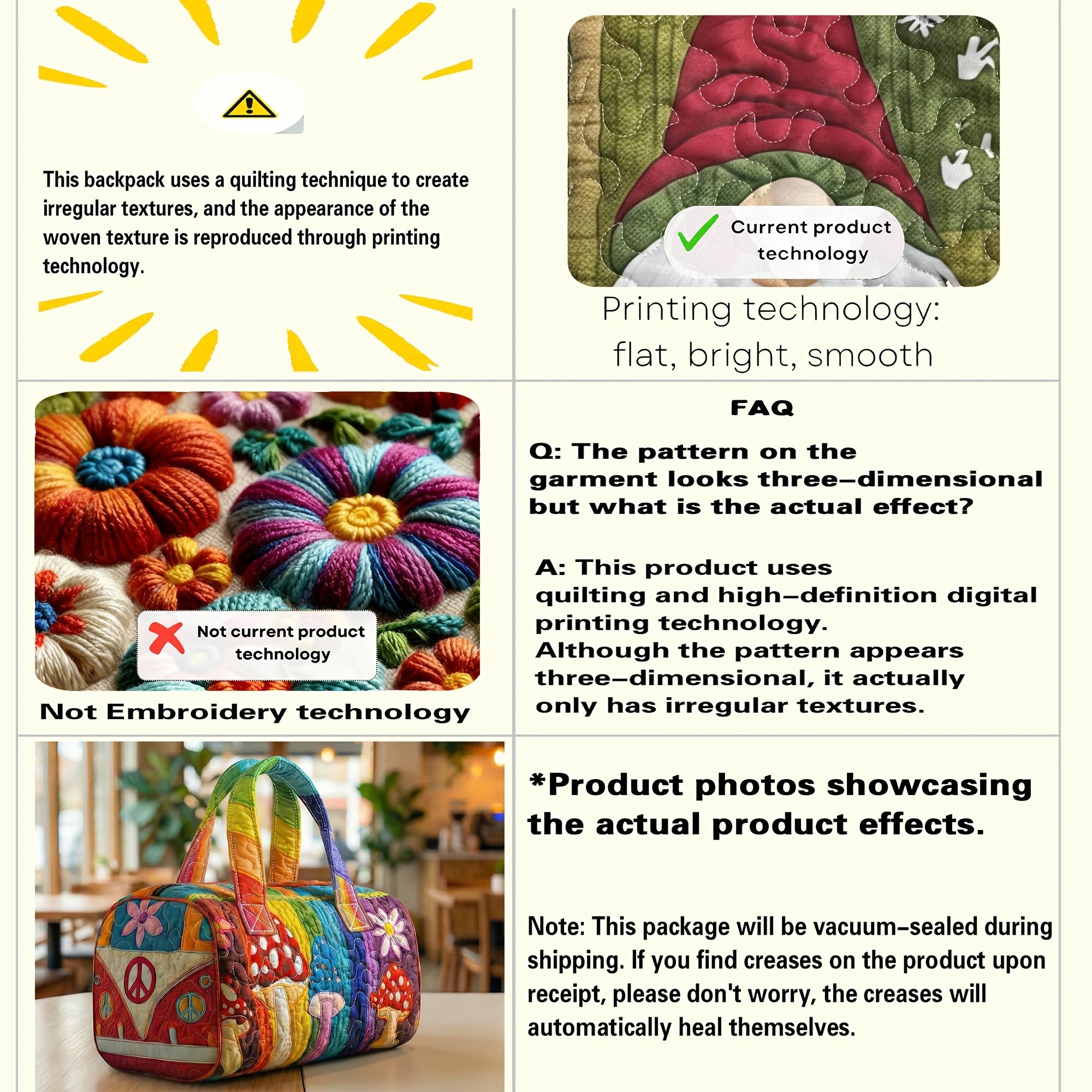 Unisex Boho Quilted Weekender Travel Bag, Lightweight & Comfortable, Hippie Design