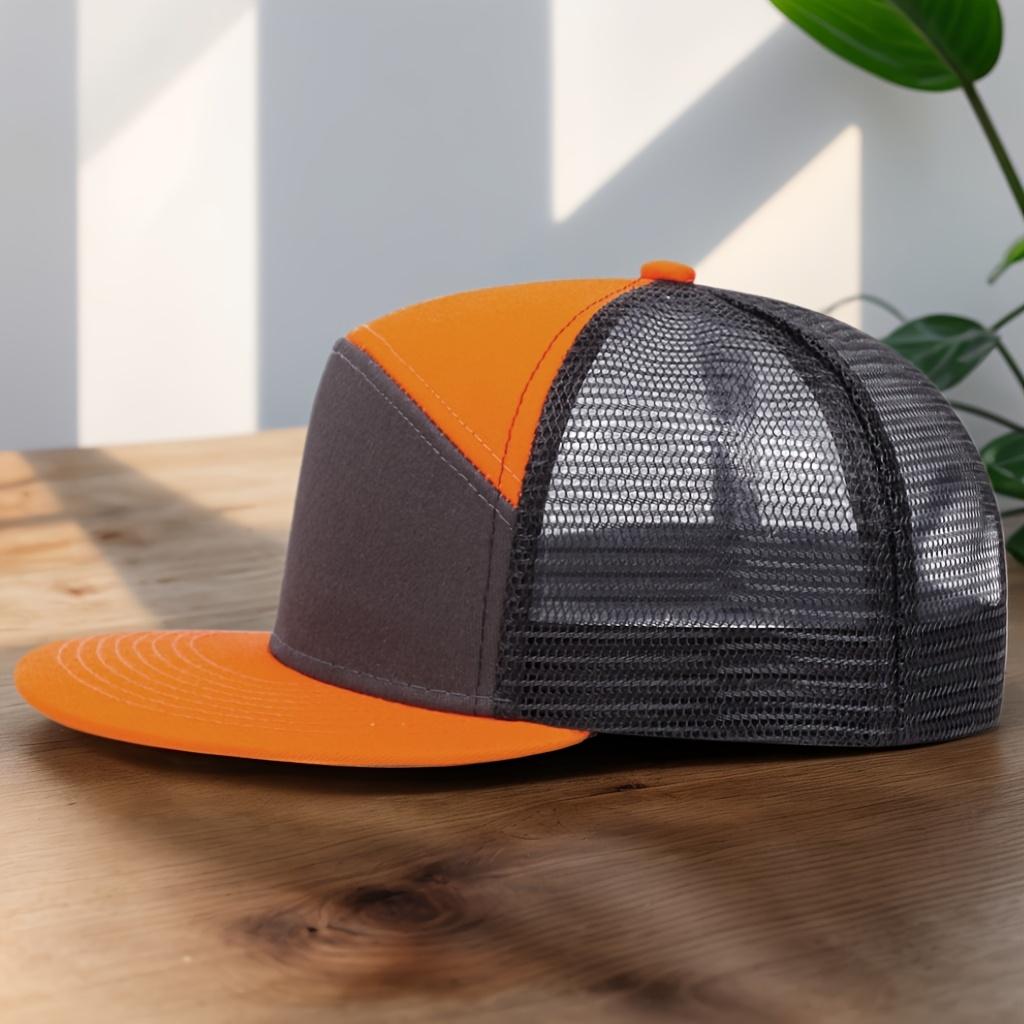 Fashionable and simple seven-piece spliced smooth board baseball cap for men and women, outdoor mesh fabric, summer flat edge mesh cap, casual and versatile