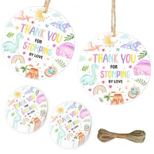 50Pcs Dinosaur Thank You Tags Thank You for Stomping by Love Gift Tags Round Paper Dino Gift Tag Labels Jungle Decor Supplies for Baby Shower Party Invitation Supplies Gender Reveal Favors