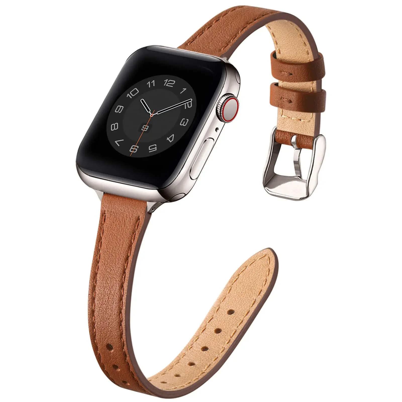 Slim Small Waist Genuine Leather Watch Strap Compatible with Apple Watch Series 4/5/6/7/8 & SE, Thin Wrist Band 38mm 40mm Smartwatch Accessories Smartwatch Compatible Bands