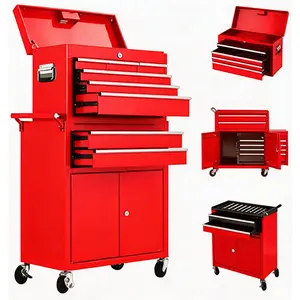 Rolling Tool Chest, Metal Tool Chest with 8-Drawers Tool Box Organizer and Wheels, 2 In 1 Detachable Tool Cabinet, Metal Tool Cart with Sliding Drawers, Liners and Locking System for Garage Workshop