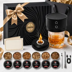Ceramic Electric Whiskey Smoker Kit - RGB Light, No Butane Required, 6 Wood Chips, Old Fashioned Cocktail Smoker, Father's Day Gift for Men