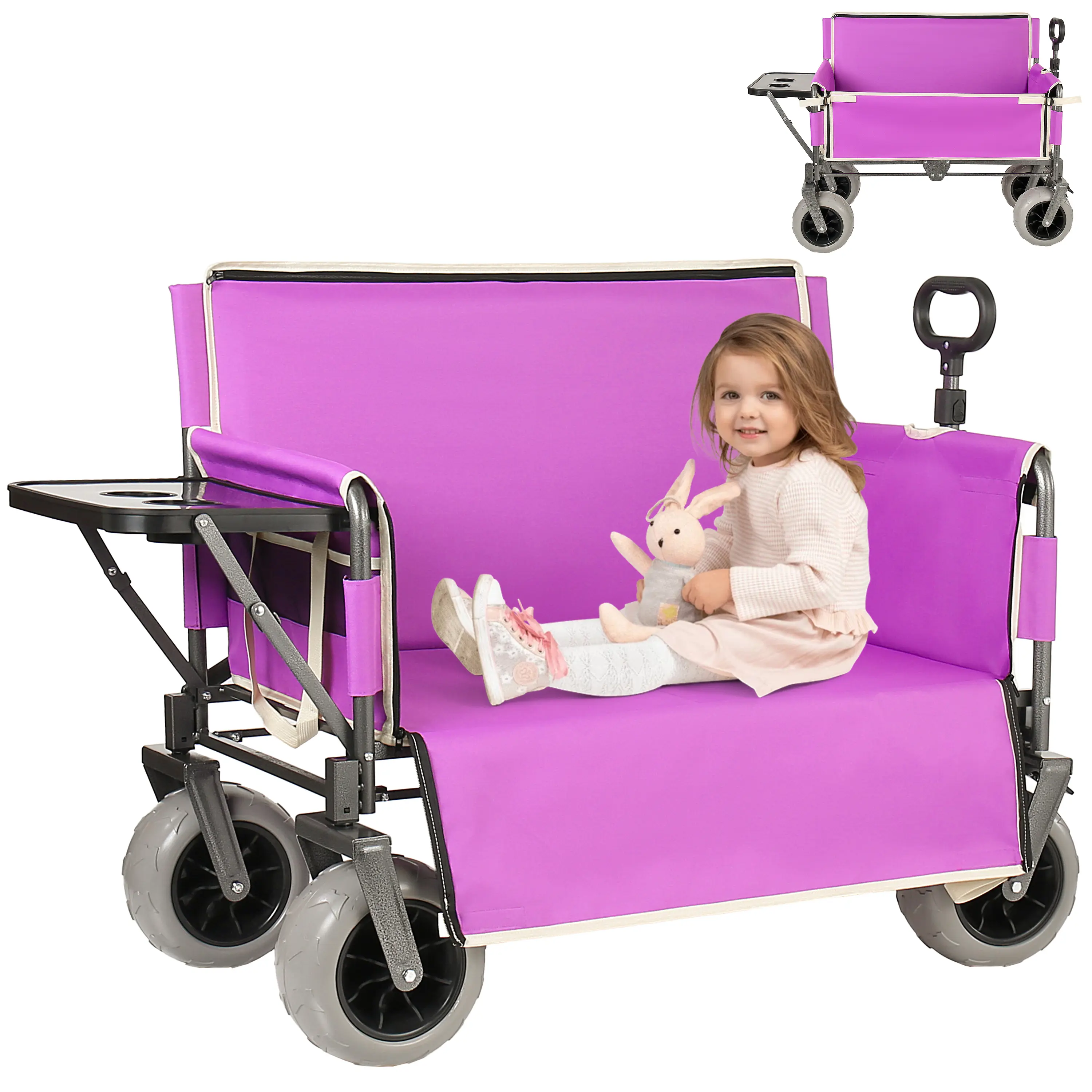 ARCH Heavy Duty Collapsible Wagon Cart with Folding Tabletop, 500lbs Capacity 180L Utility Wagon for Camping Beach Garden Fishing, Convertible Bench Wagon, Purple, Living Room Table for Sofa Side, Bedroom, Office, Apartment and Home Decor