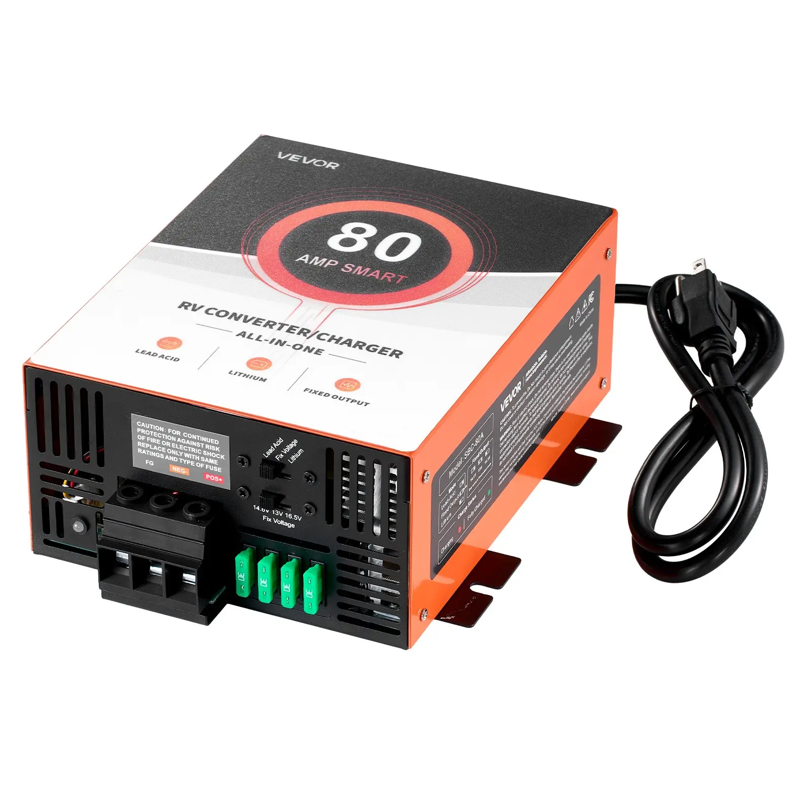 VEVOR RV Power Converter, 80 Amp, 110V AC to 12V DC RV Converter Battery Charger, Multi Stage Smart Charging, 13V to 16.5V Operating Range, Compatible with Lithium & Lead Acid Battery, for Camper