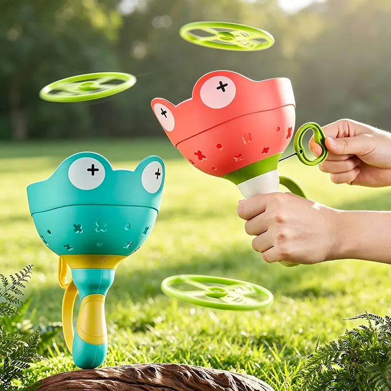 Hand-Pull Ejector Frog Flying Saucer, 1 Pack of 6 Flying Saucers, Pull String Bamboo Dragonfly Outdoor Toy, Suitable for 3-8 Year Old Boys And Girls Toys