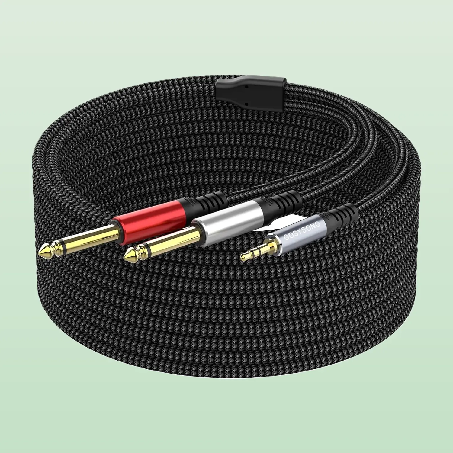 3.5mm to Dual 6.35mm TS Mono Y Splitter Cable, 25ft Durable Shielded Nylon Braided Gold Plated Audio Accessory for PC Mixers, Home Stereo, Accessories