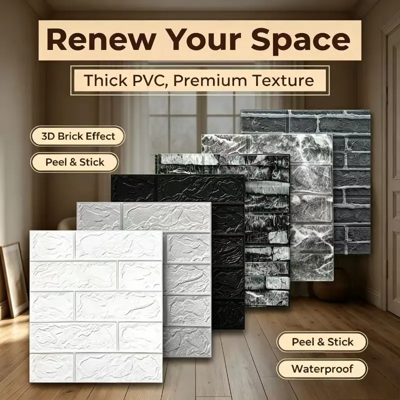 20Pcs 3D Brick Texture Self Adhesive Wall Stickers, Thick Foam PVC Removable Decorative Wallpaper Tiles, Waterproof, Easy Cut & Clean, DIY Home Decor for Living Room Bedroom Kitchen Renovation