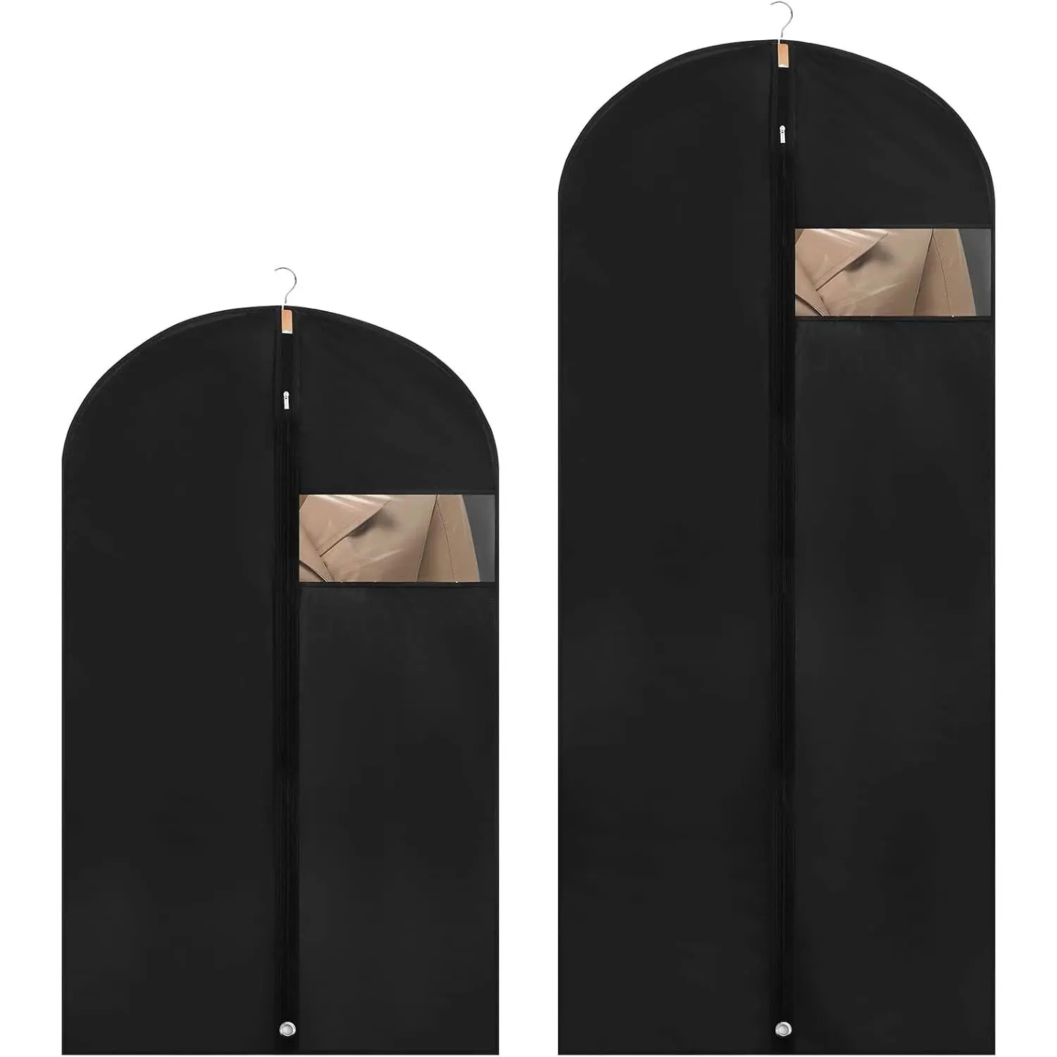 2 Pack Garment Bags with Clear Window, 45"/60" Clothes Covers with Zipper, Transparent  Suit & Coat Covers for Closet Storage, Jackets, Dresses, Windbreakers