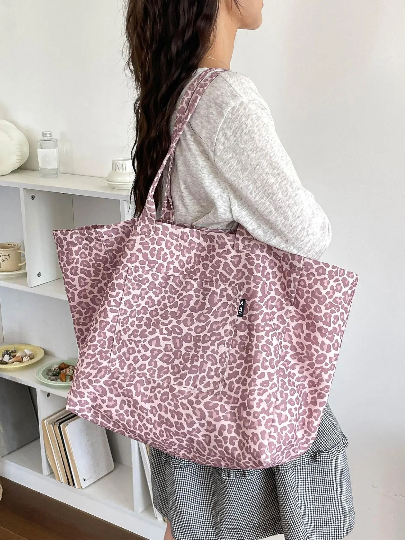 Korean Multi Print Large Capacity Tote Bag For Women, Star Leopard Printed Lightweight Waterproof Handbag, Front Pocket Wide Strap Commute Shopping Bag, Casual School Travel Shoulder Handbag, Casual Everyday Bag, Casual Commuting Bag
