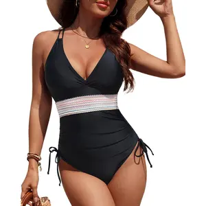 Yonique Tummy Control One Piece Swimsuit - Women's Push Up V Neck Bathing Suit Slimming Swimwear