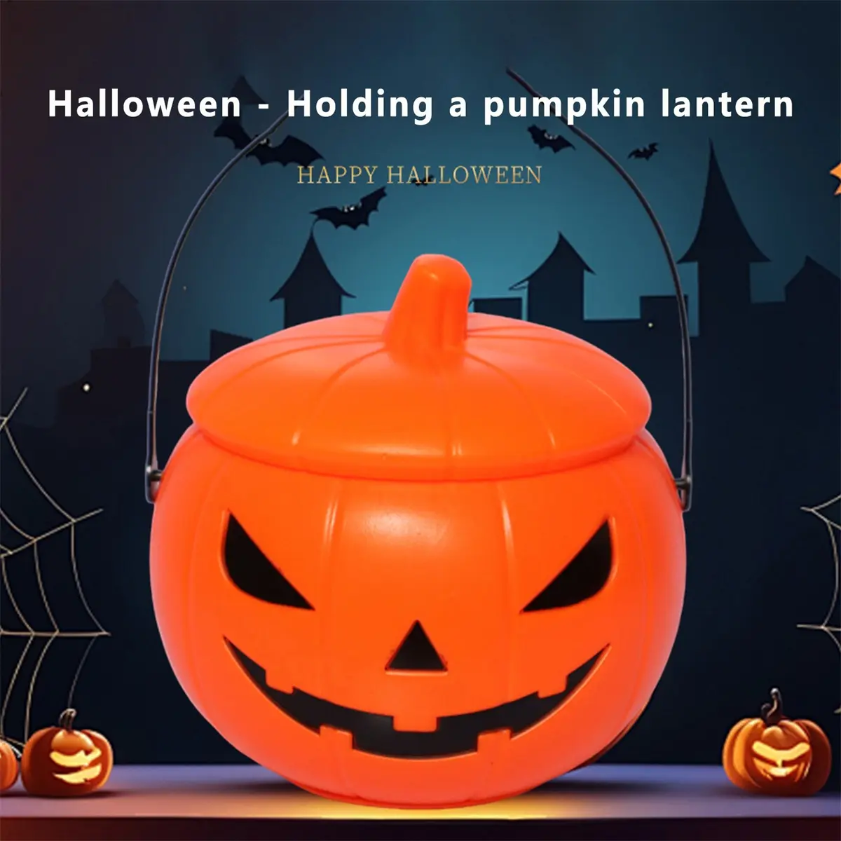 Halloween Trick or Treat Pumpkin Bucket Candy Holder Treat Bag with LED Light for Kids Snack Party Supplies Decorations
