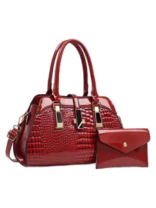 Elegant Alligator Print Satchel Set, Vintage Crossbody Bag, Soft PU Shoulder Bag, Adjustable Strap, Waterproof, Ideal Gift for Women