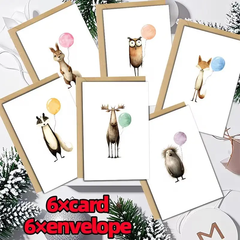 12 Fun Birthday Card Set with Envelopes, Watercolor Animal Patterns, Blank Cards for Various Occasions, Memo and Apology Cards