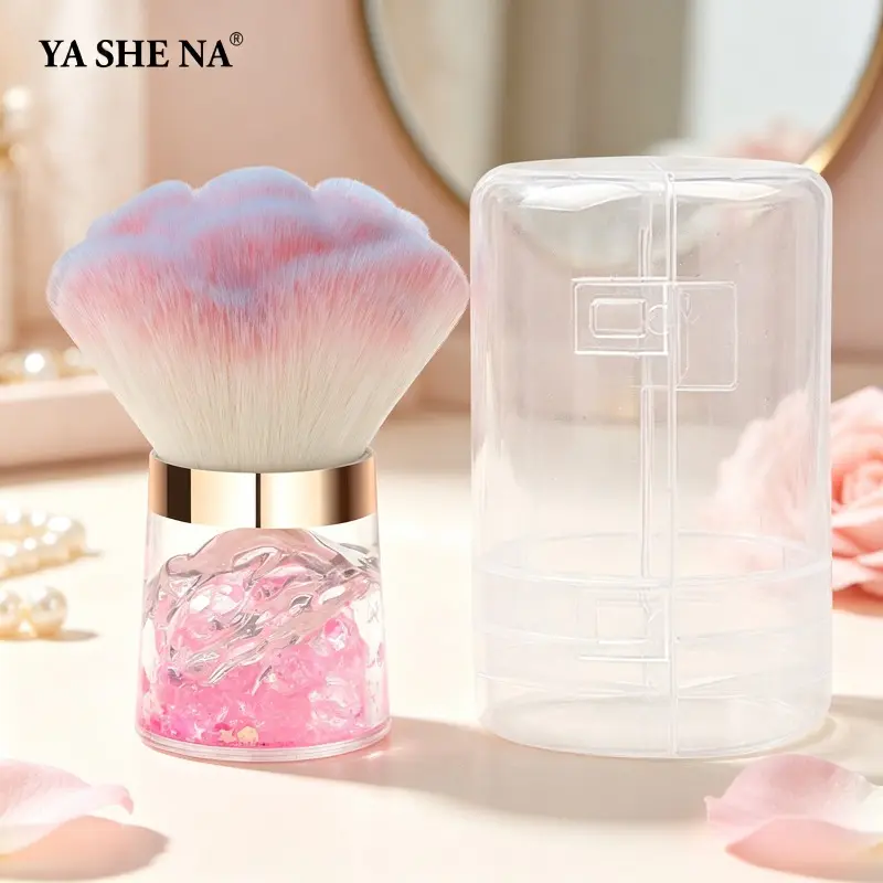 Single Pack Quicksand Diamond Mushroom Makeup Brush, Multi-Color Gradient Soft Bristle Powder Brush, Multi-Functional Nail Dust Cleaning Brush, Portable High-Appearance Beauty Tool