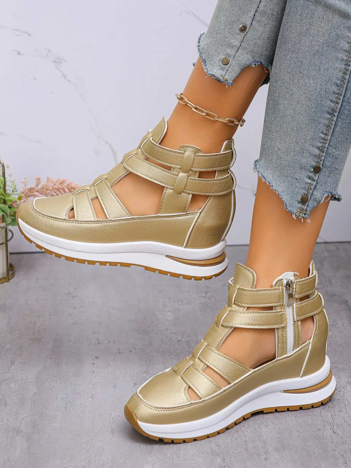 New Summer Fashion Comfortable Soft Sole Round Toe Women's Sandals, Side Zipper Wedge Thick Bottom Casual Sports Shoes, Versatile Match