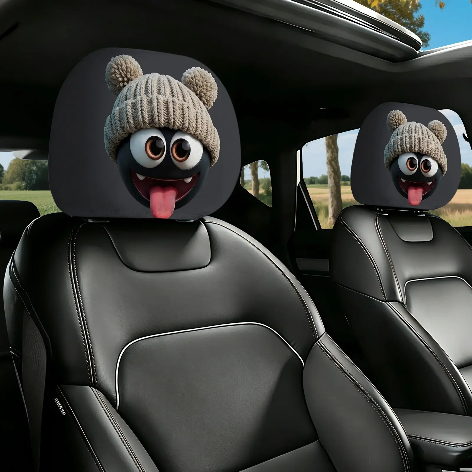 2 Piece Set Cute Cartoon Sprite Print Car Headrest Cover, Universal Car Interior Headrest Protector, Automotive Accessories, Car Decorations Interior