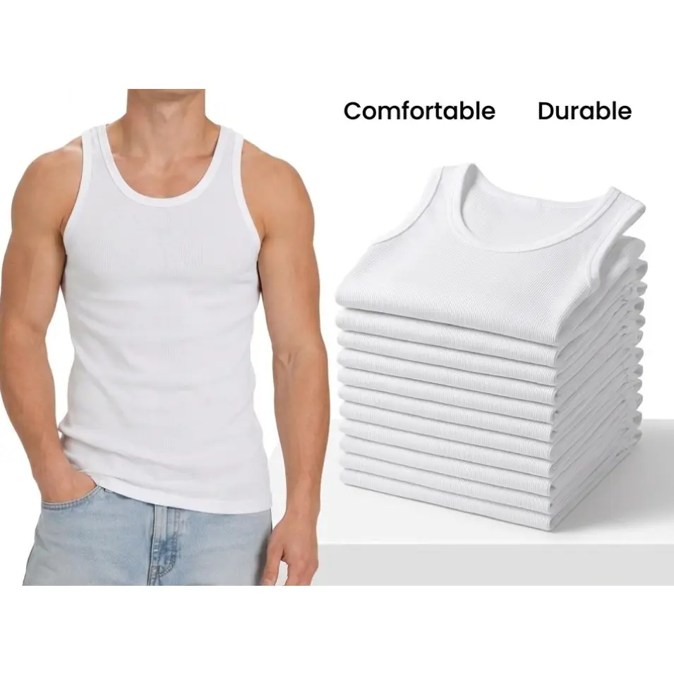 12 Pack Men’s White Tank Tops Undershirts – Soft Cotton Ribbed Sleeveless A-Shirts, Stretch Fit Gym & Everyday Basics, Sizes S–3XL