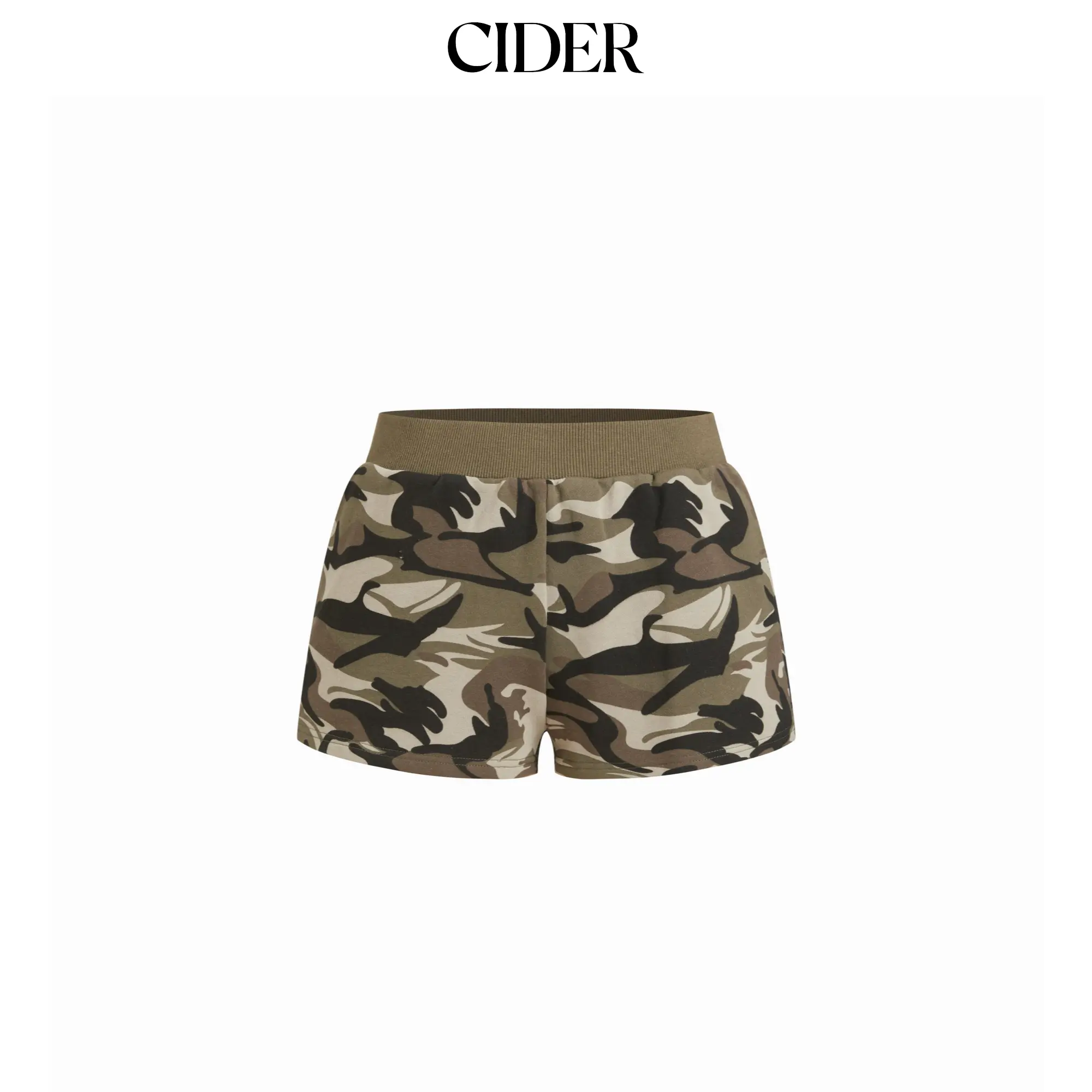 Cider Cotton-blend Terry Low Rise Camo Micro Shorts