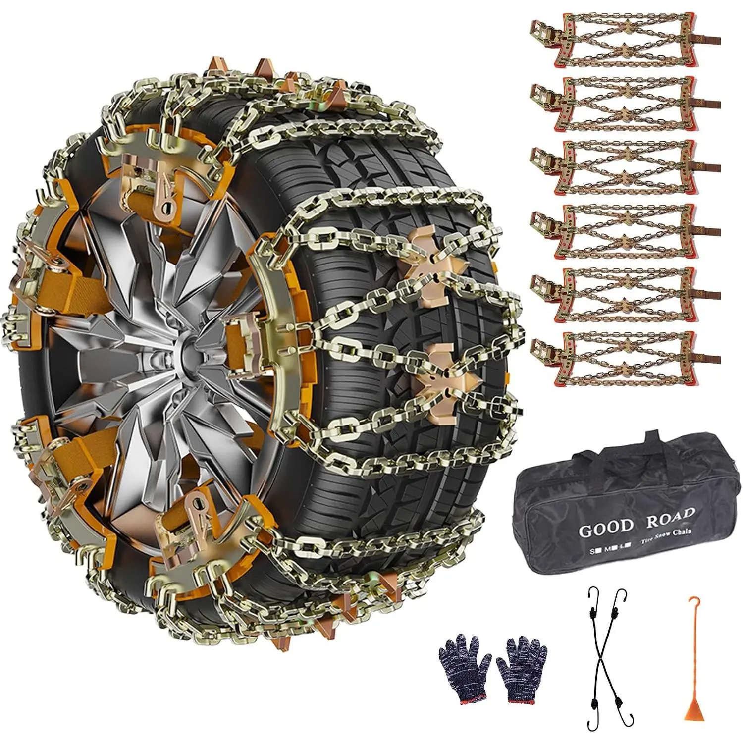 6 Pack  Snow Chains, Tire Chains for SUV  Pickup , Adjustable   Thickening Anti-skid Traction Chains (Tire Width 225-285mm/8.8-11.2")