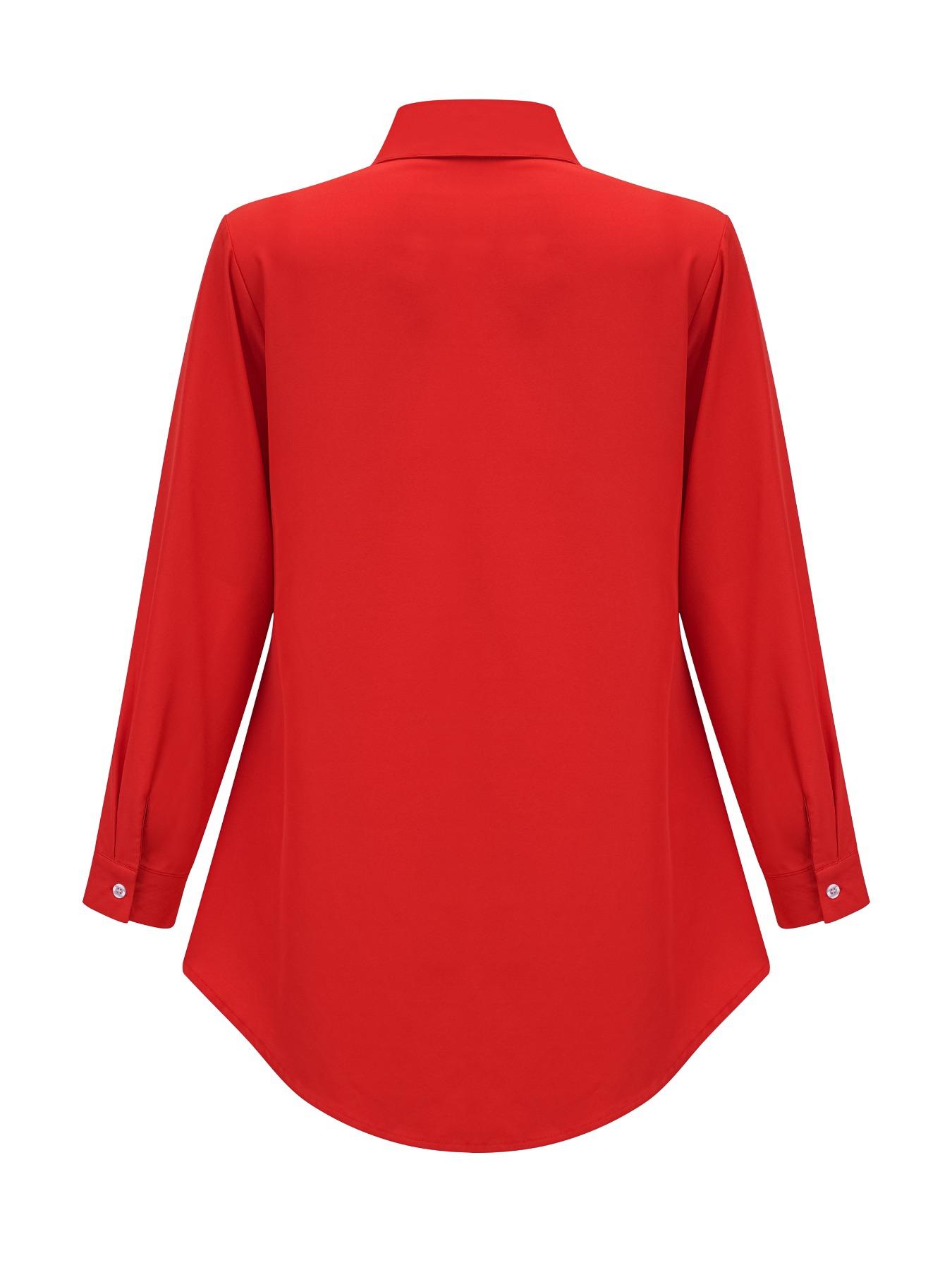 Women's Plain Wrap High Low Hem Button Front Shirt, Casual Fashion Shirt, Casual Long Sleeve Collared Top for Fall & Winter, Going Out Tops, Women's Clothing for Daily Wear, Womenswear