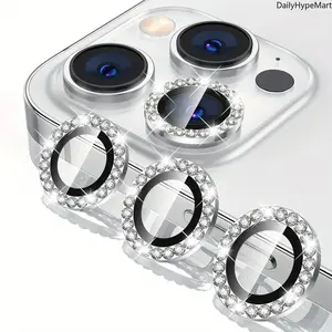 Rhinestone-Decorated Camera Lens Protector, Fashion Accessory for iPhone Series, Accessories