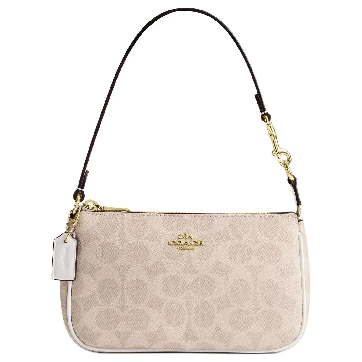 COACH Nolita 19 Classic Monogram Zip Top Handle Bag for Women, Small Size, Sand and Chalk White