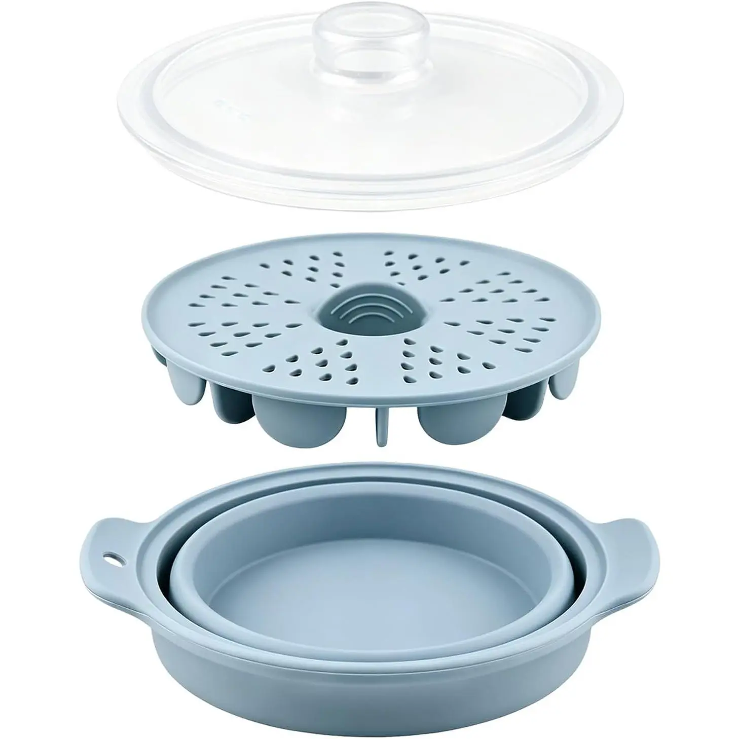 42oz Silicone Collapsible Silicone Microwave Vegetable Steamer with Removable Steam Rack, Steamer for Cooking Fresh & Frozen Vegetables Dumplings Buns Prep Meal, Dishwasher Safe, Blue