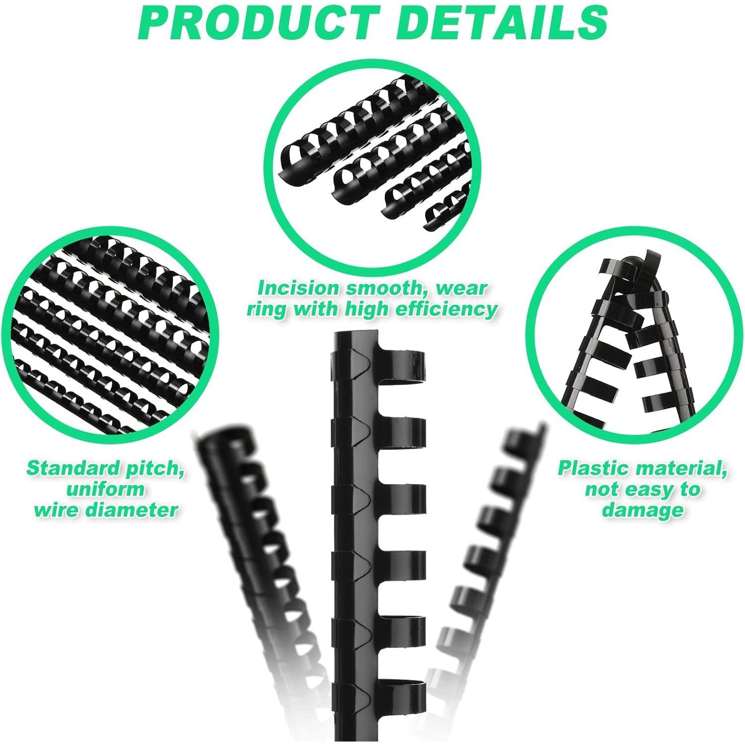 150 Pack Plastic Binding Combs Plastic Binder Comb Ring 19 Ring Binding Spines Letter Size Spiral coils for Notebook Calendar(1/4 5/16 3/8 1/2 5/8 3/4 in,Black)