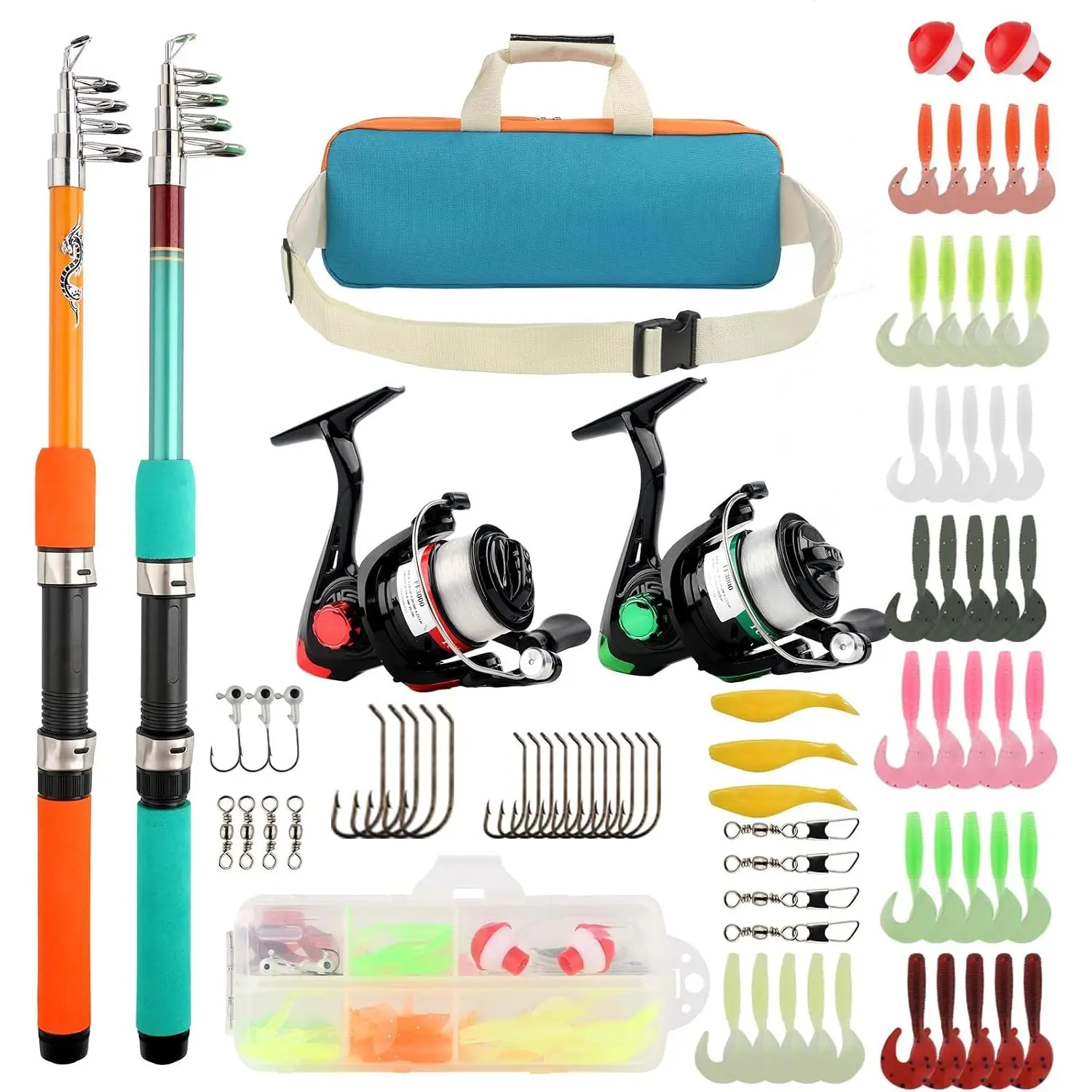 Telescopic Fishing Pole Set with Spinning Reel Lure Hook Storage Bag | Compact Collapsible Rod Reel Combo Travel Fishing Gear Starter Kit for  Youth Adults