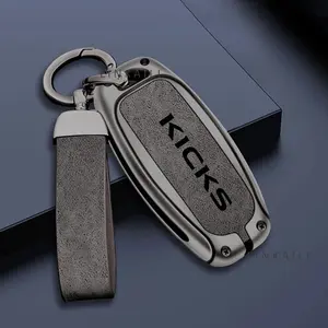 Zinc Alloy Leather Car Remote Key Case Cover for Nissan Kicks Custom Logo KeyChain Protector Shell Bag Interior Accessories