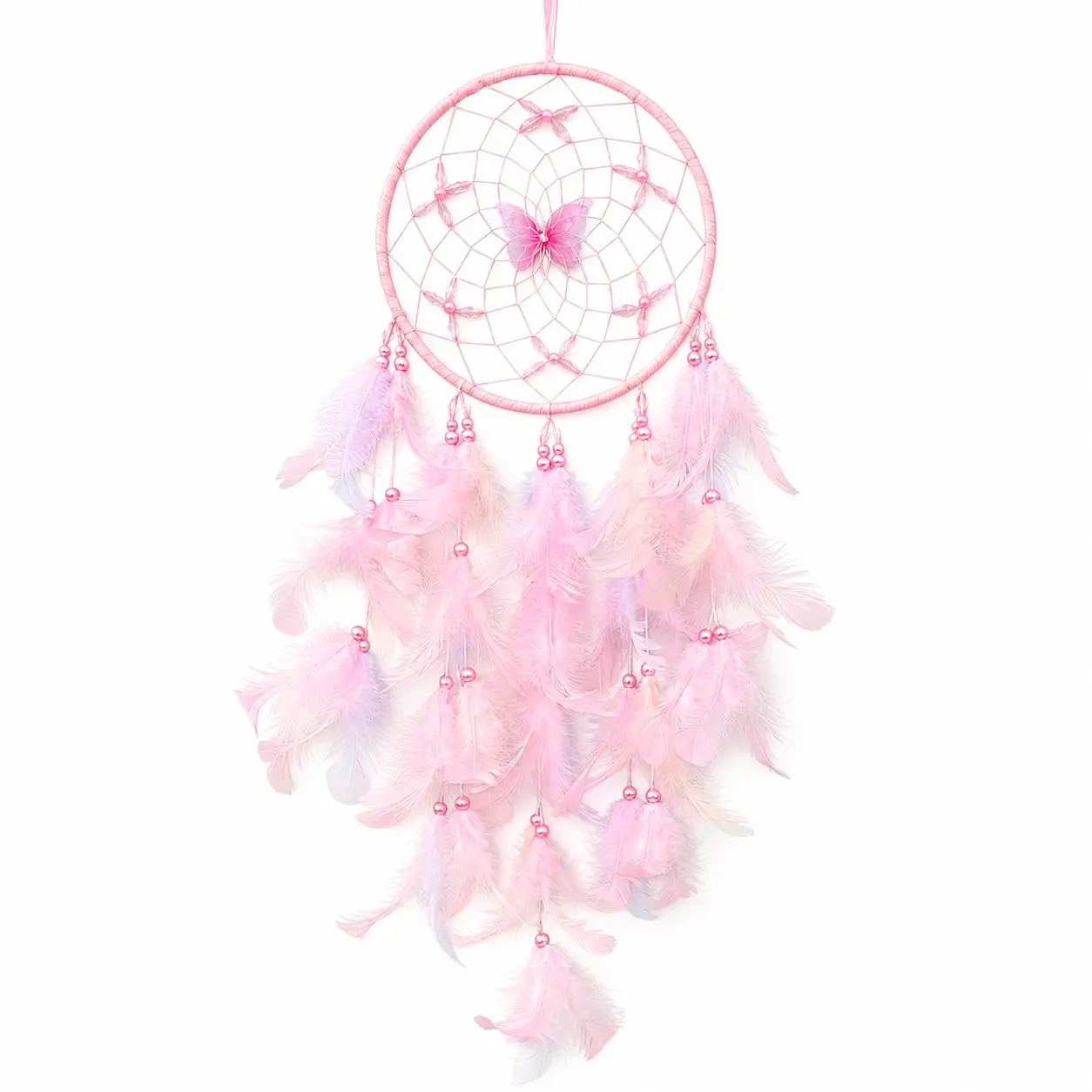 1pc pink butterfly crystal girl's heart dream catcher handmade wind chimes hanging room decoration Home Decor Wall Hanging Ornament Home Decorative Ornament high-quality creative birthday gift Home Decor Products