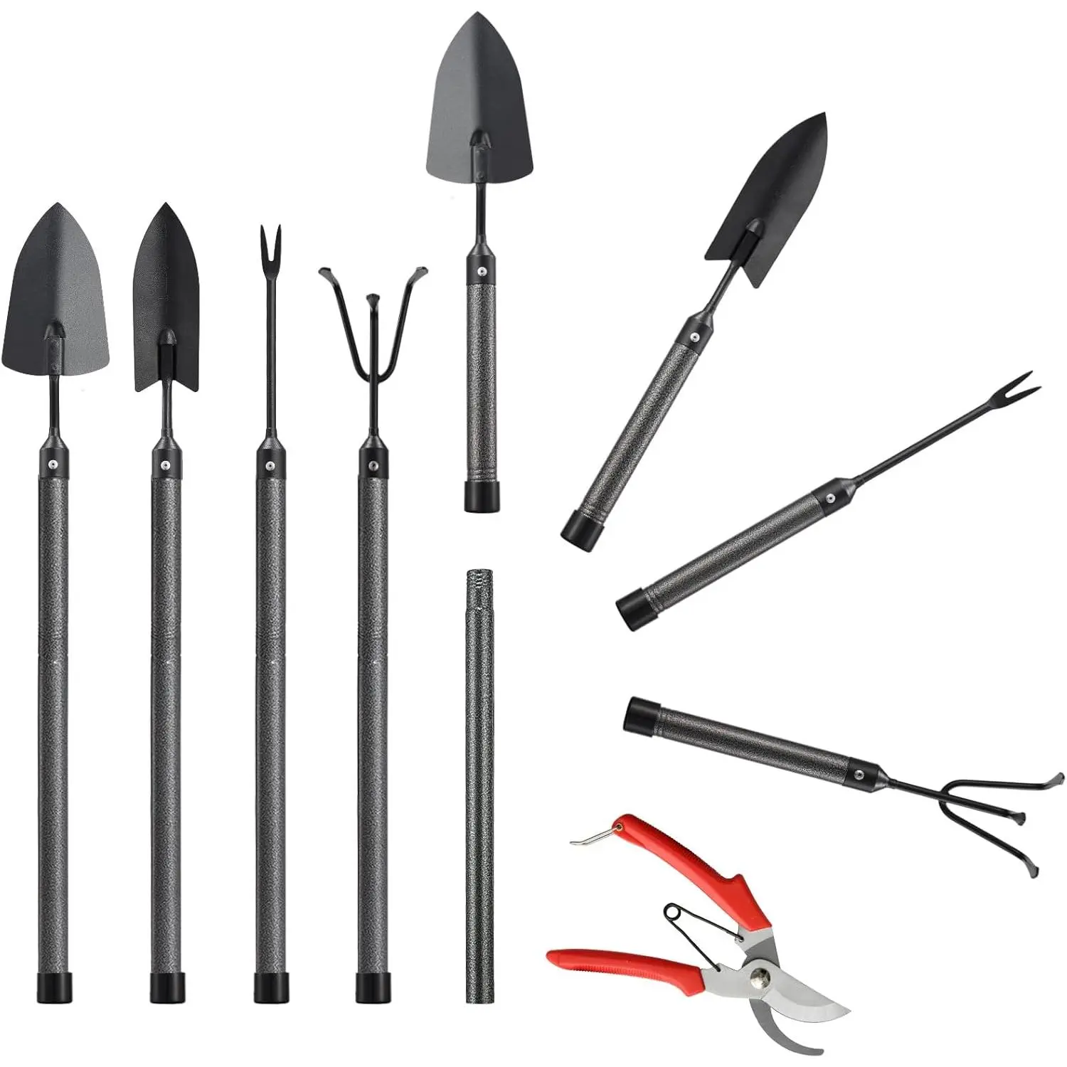 Garden Tool Set, 5 count Garden Tools with Extensions, Heavy Duty Rustproof Metal Gardening Tool Shovel Weeder Tiller Pruning Shear Gardening Supplies Garden Gifts for Women