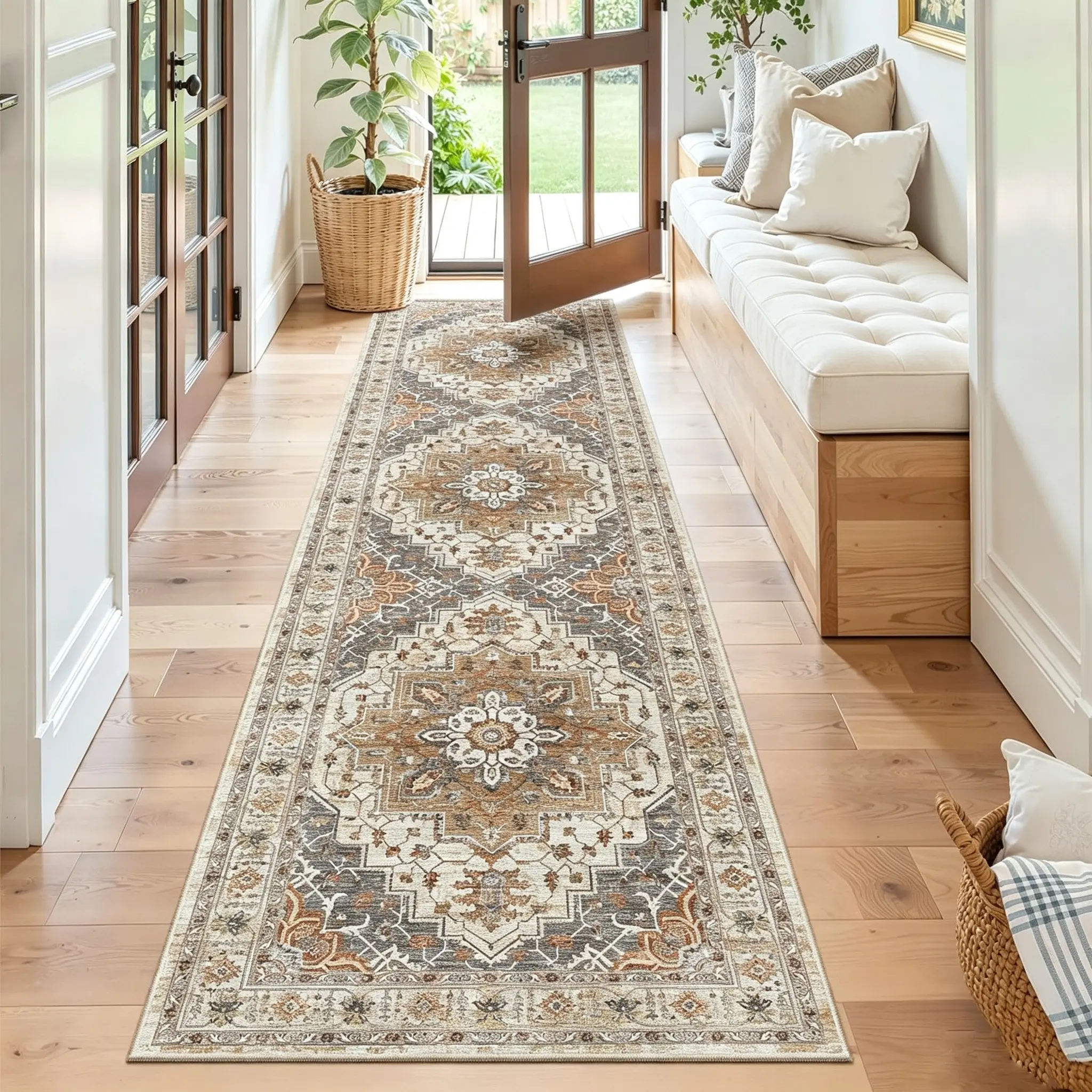 Vintage Persian Hallway Rug, American Luxury Entryway Runner, Easy Clean, for Corridor, Living Room, Bedroom, Home Decor