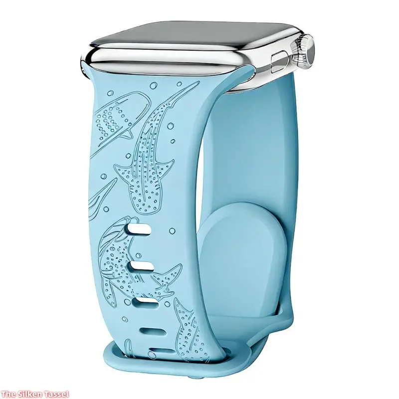 Women's Laser-Engraved Marine Elegance Whale Light Blue Silicone Smart Watch Straps - Breathable, Sport-Ready Wearable Accessory with Universal Fit for Smartwatches (Women's Accessory, No Watch Included)