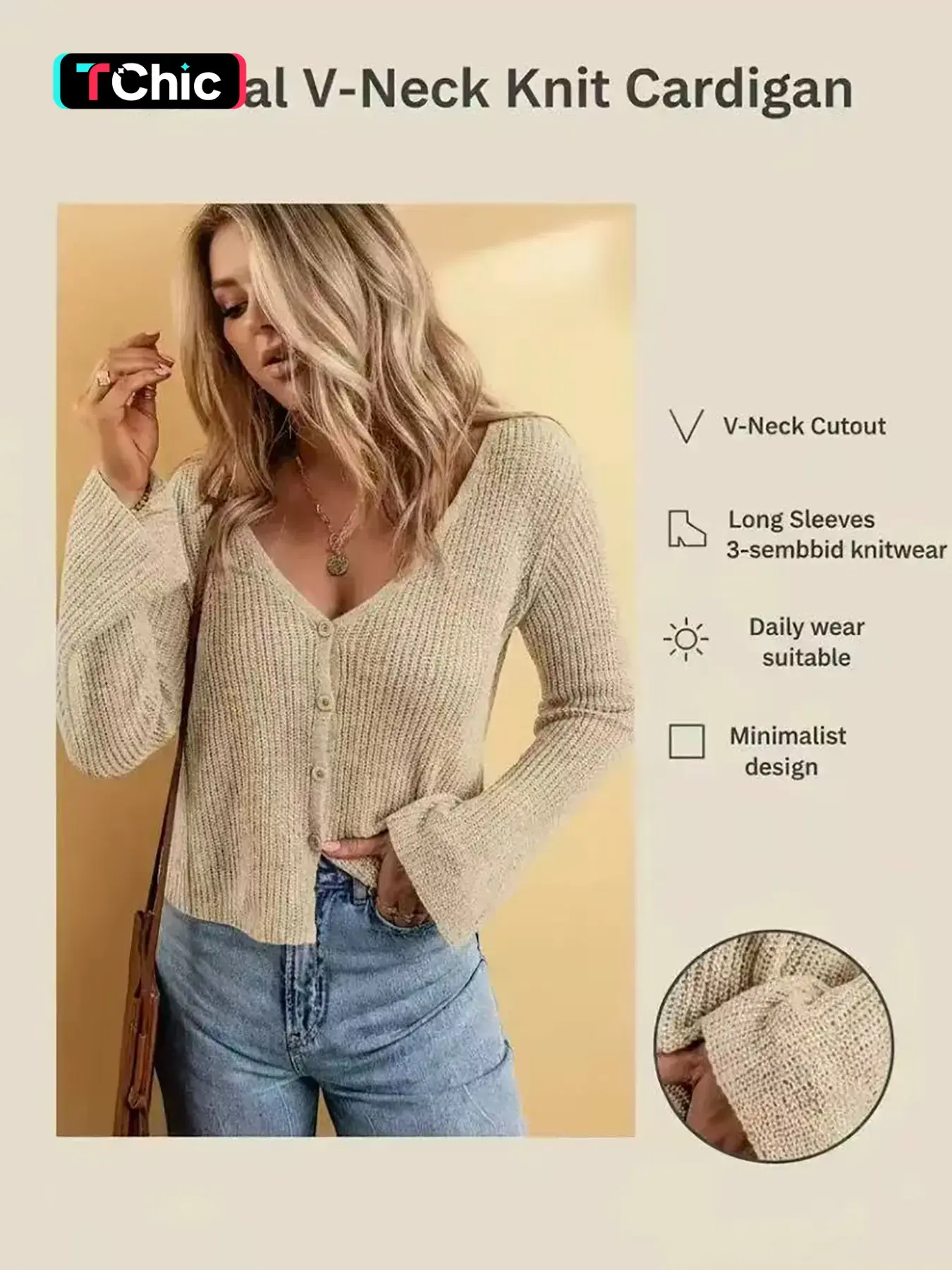 Elegant Women's Knit Cardigan, Long Sleeve V-Neck, Slimming Design, Casual Office Wear, Lightweight Sun Protection, Comfortable Fashion Top