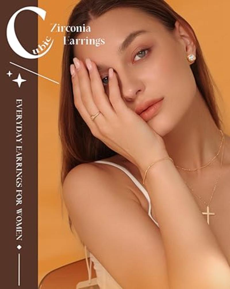 Milacolato Cubic Zirconia Earrings Studs for Women & Men - Hypoallergenic Sterling Silver with Simulated Halo Design - 2/4 Pairs of Earrings Springtok