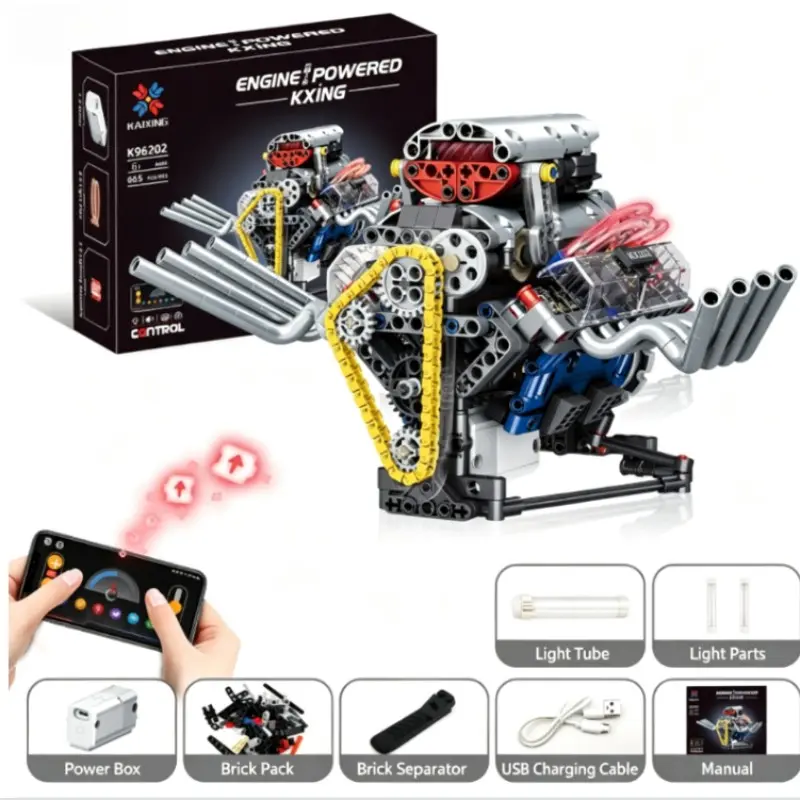 V8 Electric Engine Building Blocks, Creative Building Blocks, Programmable Phone Remote, Mechanical Model Kit, Desktop Decor, Gift Box, Perfect Birthday Present