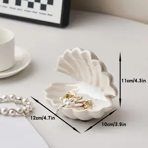 Pink Iridescent Smooth Seashell Jewelry Tray - Coastal Aesthetic Catchall Dish for Rings, Keys, Small Accessories, Decorative Vanity Organizer for Entryway, Bedroom, Pearlcore Room Decor Accent for Women (DIY Bag Accessory)