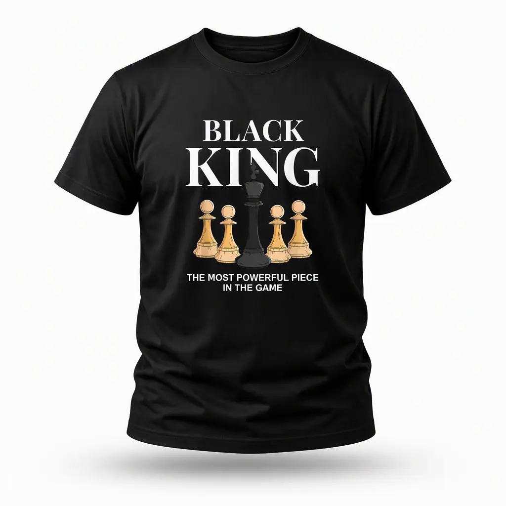 Men's Graphic T-Shirt with 'The Most Powerful Piece' Chess King Print, Breathable 100% Cotton Relaxed Fit Short Sleeve Tee