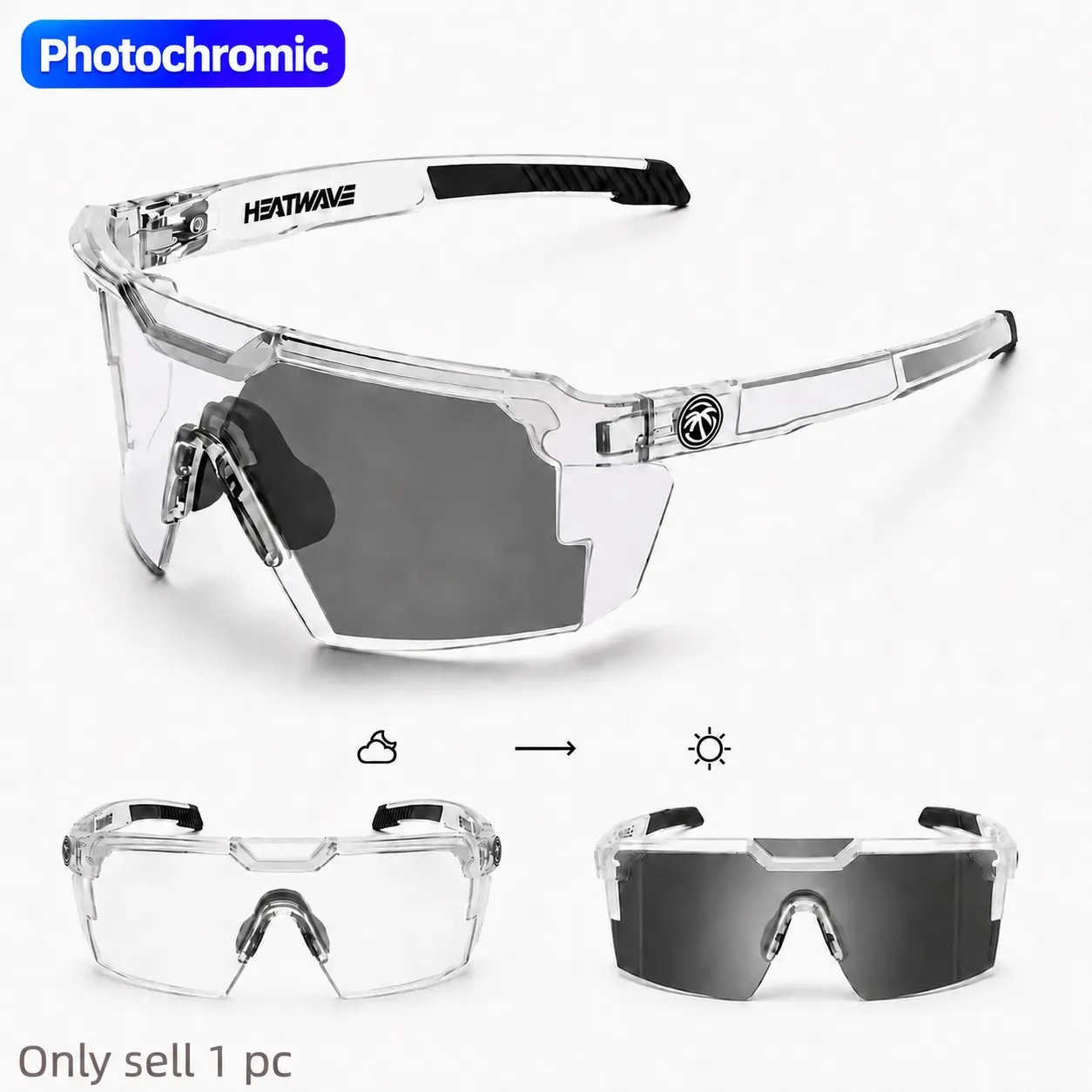 Photochromic Sports Glasses, Lightweight UV400 Cycling Eyewear with Anti-Slip Nose Pads, Outdoor Sunglasses for Running, Hiking, Fishing and Riding, Protective Eyewear