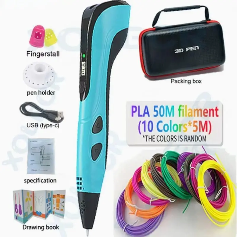 Creative 3D Pen Set with 50m Filament & Storage Pouch, Professional 3D Printing Tool, Ideal for 3D Craft Hobbyists and Design Professionals