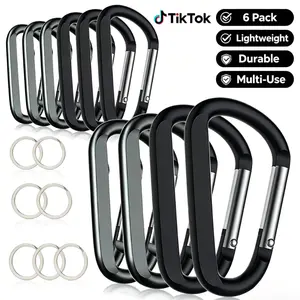 6 Pack 3" Aluminum Carabiner Clips, D Ring Caribeaner with Key Rings, Lightweight Small Clip for Keychain Backpack Outdoor
