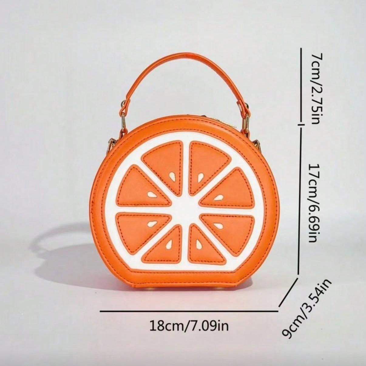 Fashionable Fruit Pattern Crossbody Bag, Orange Design Glitter Splice Shoulder Bag For Women Y2k Style Handbag for Student, Traveling, Party and Daily Outgoing