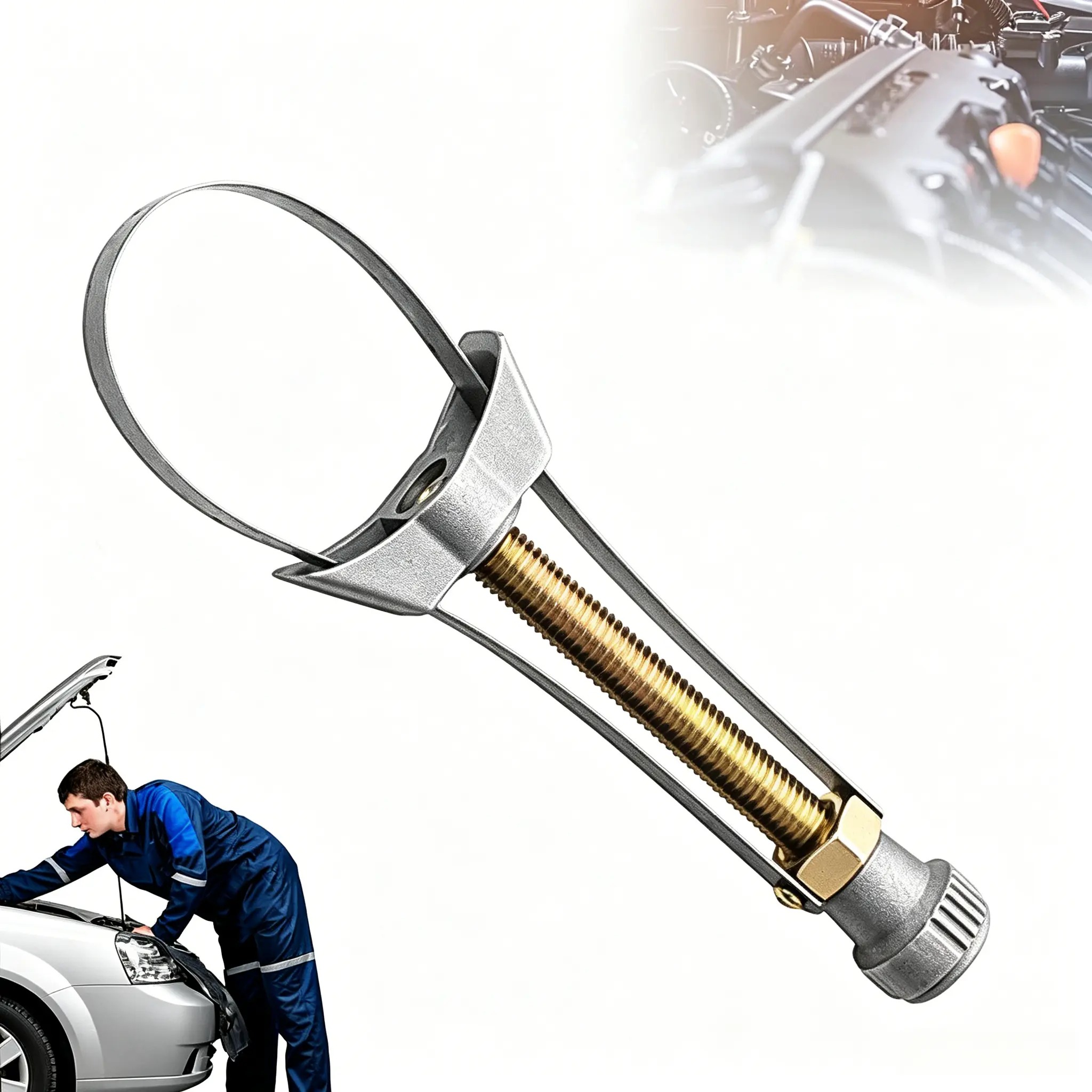Universal Adjustable Oil Filter Strap Wrench, Heavy Duty Carbon Steel Oil Filter Removal Tool, Multi-Size Diameter Adjustable Strap Spanner Wrench for Car Truck Motorcycle ATV Engine Oil Filter Change, Auto Repair Hand Tools